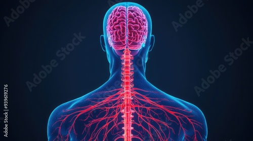 Nervous system diagram, detailed neural pathways, 3D illustration