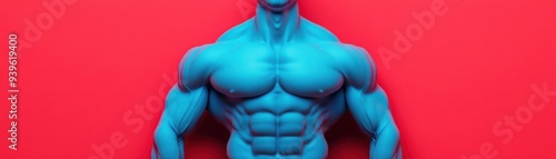 Muscular bodybuilder figure, focus on hypertrophy and muscle definition, 3D illustration photo