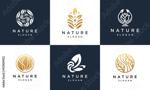 Leaf design concept collection, leaf template logo made with lines