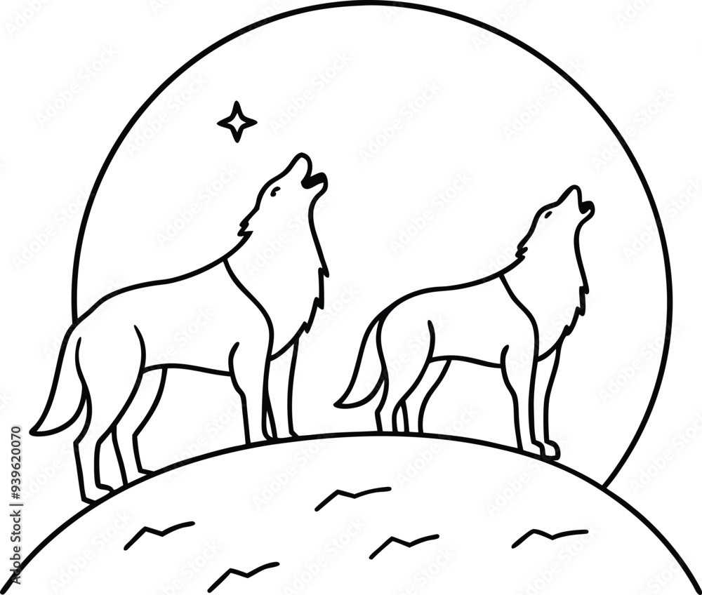 Fototapeta premium Lovely line art of a fox couple great for kids coloring and creativity 