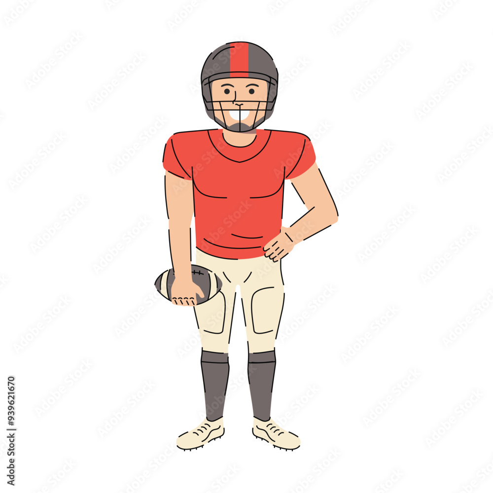 American football player holding a ball. American football character. Rugby, Football cartoon character. Vector illustration American football player holding a ball. American football character. Rugby, Football cartoon character. Vector illustration