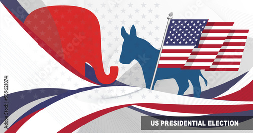 United State US American patriotic Banner, Background, web, layout template. America states map, presidential election campaign concept