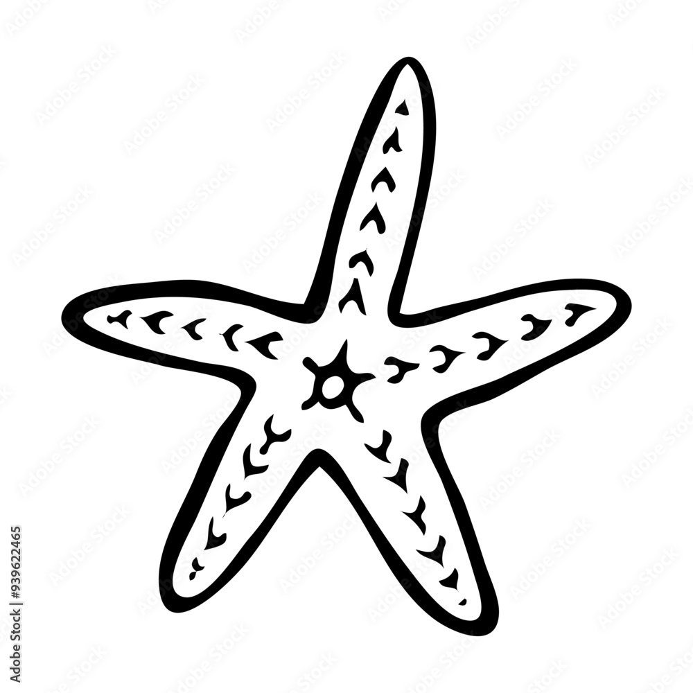 Starfish hand drawn doodle. Animal living on seabed. Invertebrate fish of sea. Inhabitant of coral reef. Diving in water. Vector sketch line art illustration. Starfish hand drawn doodle. Animal living on seabed. Invertebrate fish of sea. Inhabitant of coral reef. Diving in water. Vector sketch line art illustration.