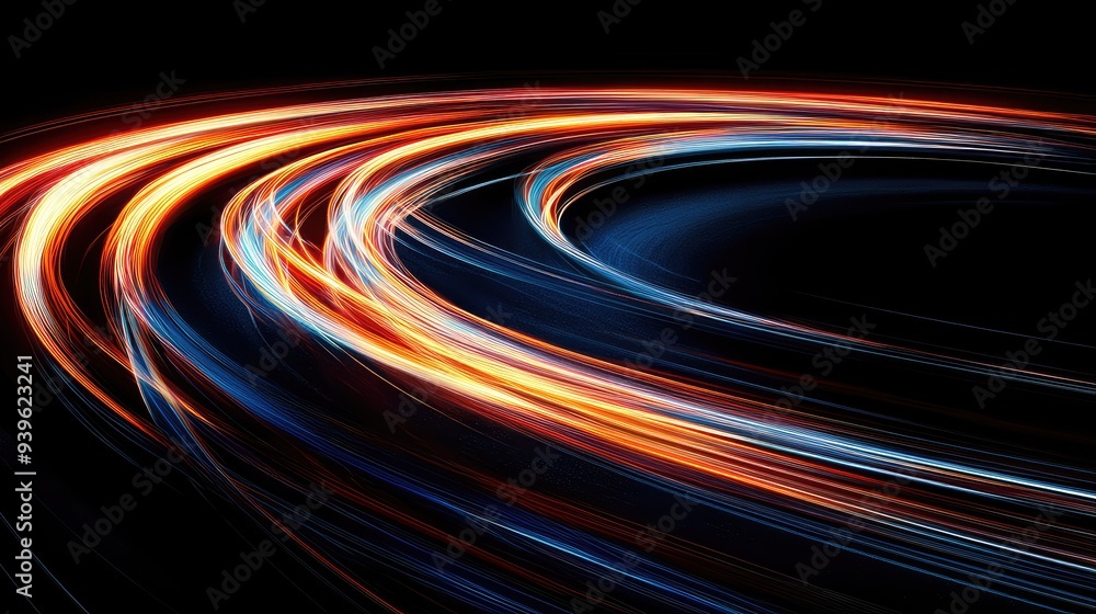 An abstract, glowing pattern of light trails forming a curved road-like shape on a dark background. An abstract, glowing pattern of light trails forming a curved road-like shape on a dark background.