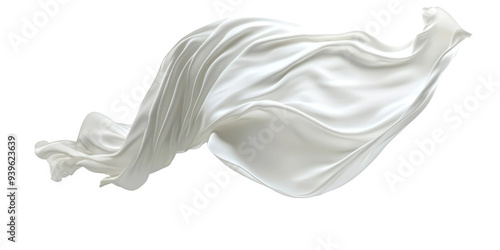 A delicate white fabric drapes and flows, showcasing smooth, elegant folds. Perfect for design projects requiring a touch of sophistication and grace. Transparent background PNG