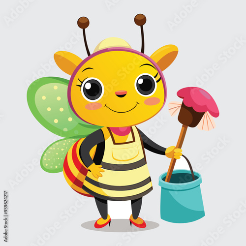 cute bee in apron and headscarf vector on white background 