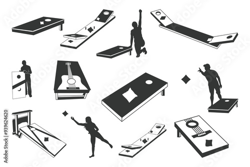Cornhole Boards SVG, Cornhole Boards Vector, Silhouette, Cricut file, Clipart, Cuttable Design, Cornhole SVG, Cornhole Playing SVG, Cornhole Player,