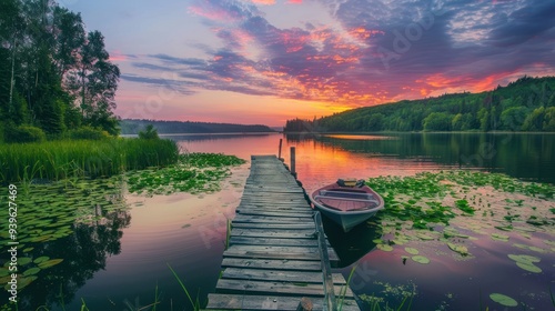 Wallpaper Mural Serene Sunset Over a Tranquil Lake Torontodigital.ca