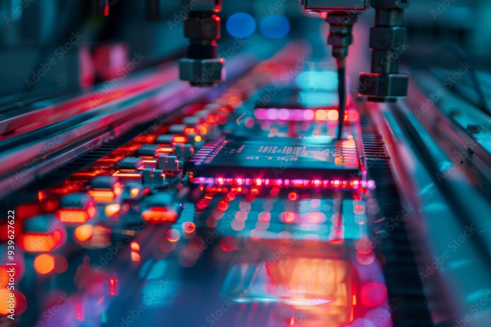 Reflective surface of silicon chip in a semiconductor production line Reflective surface of silicon chip in a semiconductor production line