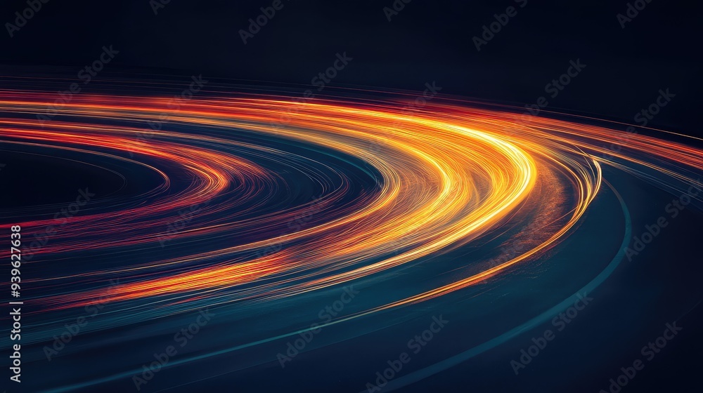 Abstract light trails forming a twisting, curving path against a dark background, suggesting a journey or road. Abstract light trails forming a twisting, curving path against a dark background, suggesting a journey or road.