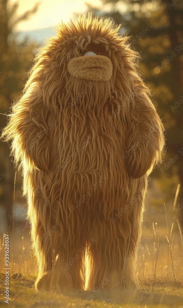 A fluffy creature standing in a field. AI. A fluffy creature standing in a field. AI.