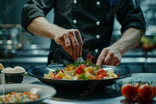 Chef preparing gourmet dish in the kitchen