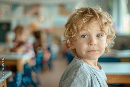 Portrait of a little boy for the first day of school