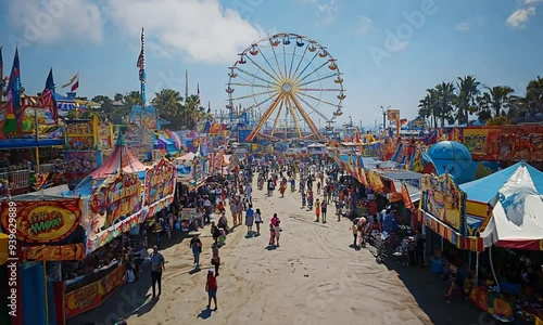 a carnival filled with lots of people and carnival rides