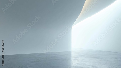 empty room with curvy walls, white clean minimal background