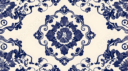 Blue Blossom Chinoiserie: A timeless dance of navy florals on ivory, this repeating pattern evokes classic Chinoiserie elegance.