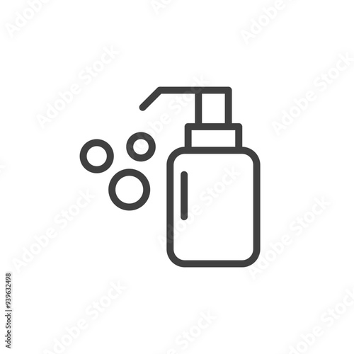 Liquid soap with bubbles for hygiene outlined black illustration isolated. Vector icon in flat style