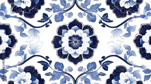 Blue Blossom Chinoiserie: An intricate floral pattern inspired by classic blue and white Chinese porcelain design.