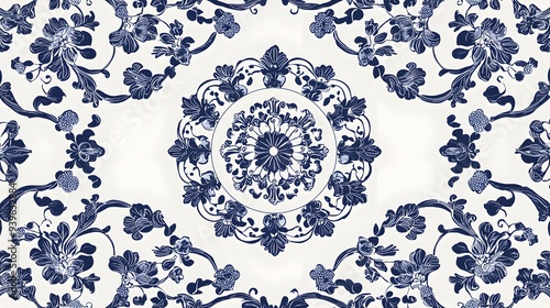 Classic Blue Floral Chinoiserie Pattern