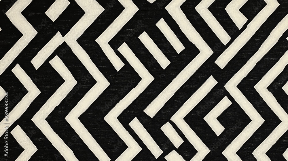 Fototapeta premium A striking black and white pattern of interlocking chevrons, emphasizing bold lines and geometric precision.