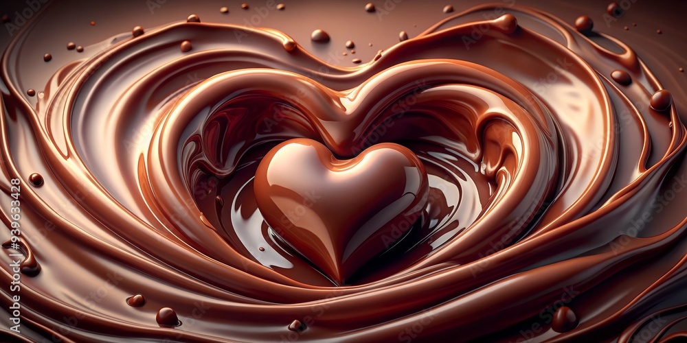 Chocolate Heart Swirl, 3D Render, Liquid Chocolate, Sweet Treats, Love Chocolate Heart Swirl, 3D Render, Liquid Chocolate, Sweet Treats, Love