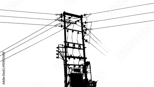 High Voltage Electric Pole Silhouette with Transformer and Drop Fuse