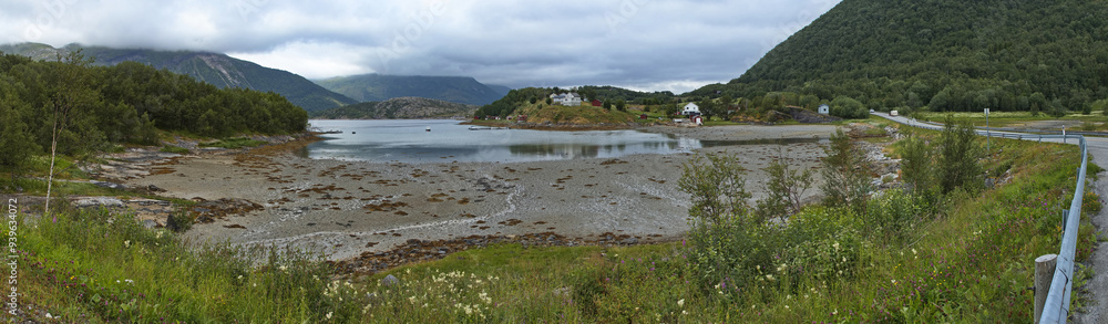 Panoramic view of Kjopstad in Nordland county, Norway, Europe
Panoramic view of Kjopstad in Nordland county, Norway, Europe