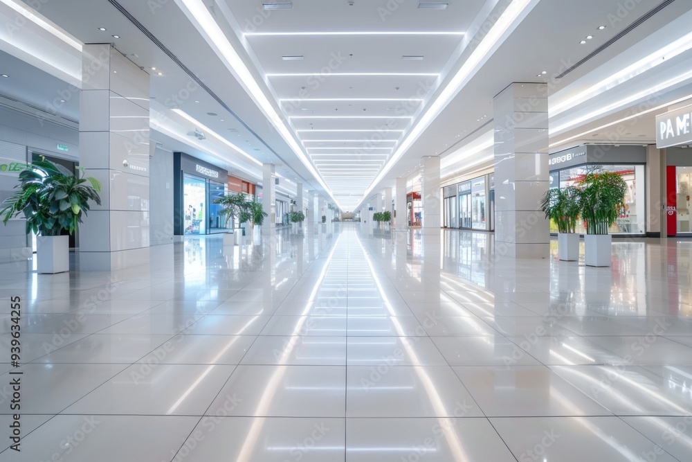 Interior of a empty modern shopping mall with spc flooring Interior of a empty modern shopping mall with spc flooring