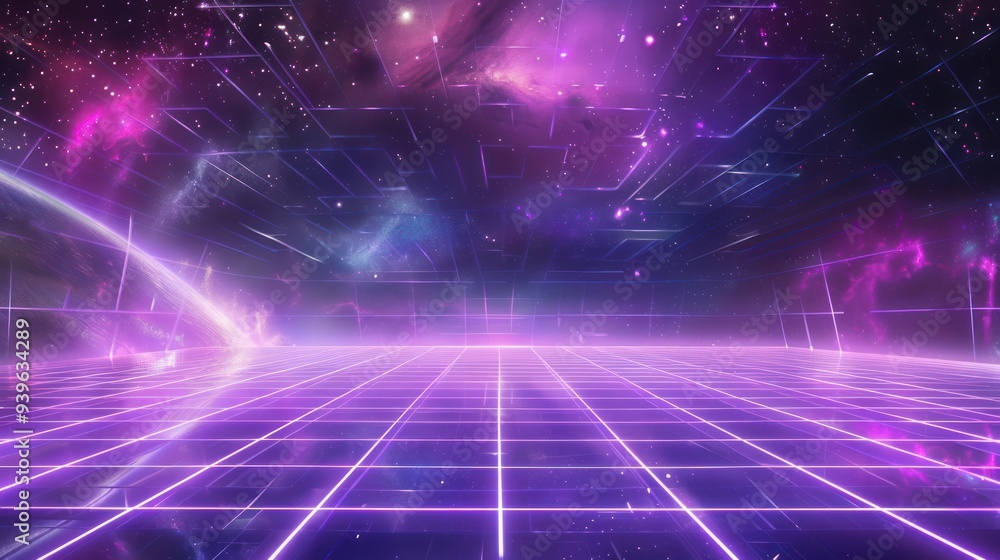 Neon Grid in a Starry Sky