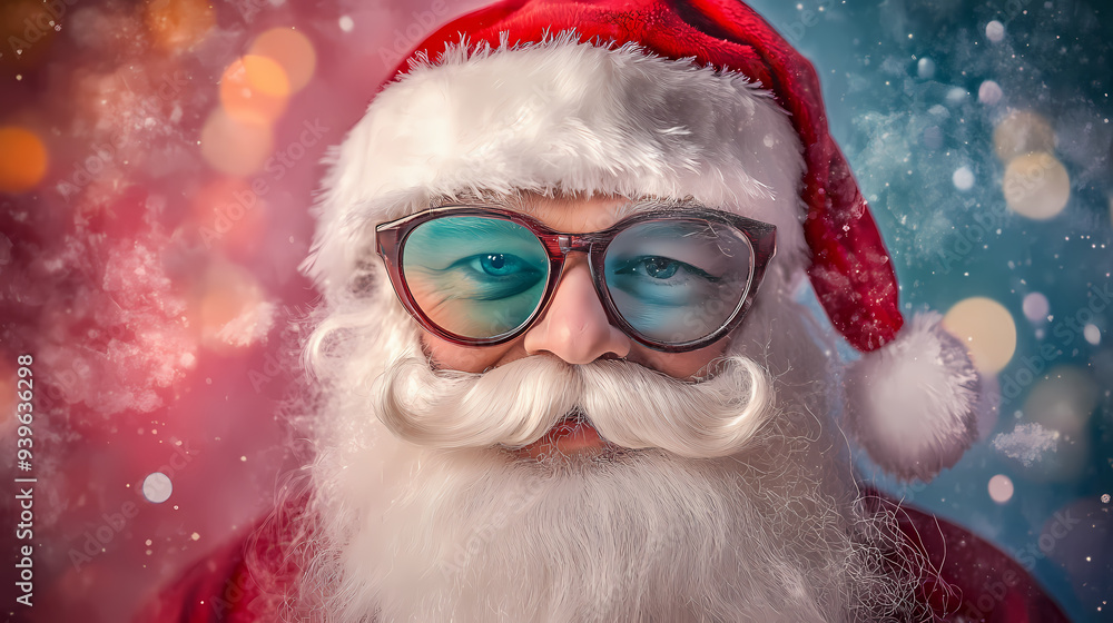 Santa Claus wearing glasses, a beard, and a Santa hat. . New Year and Christmas concept. Santa Claus wearing glasses, a beard, and a Santa hat. . New Year and Christmas concept.