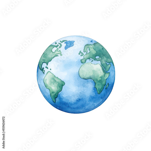 A beautiful watercolor illustration of Earth, showcasing continents and oceans in vibrant colors for educational or decorative use. transparent background watercolor style