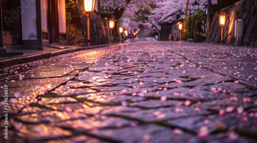 Cobblestone Path Under a Shower of Pink
