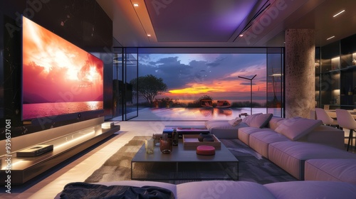 Modern Living Room with Sunset View