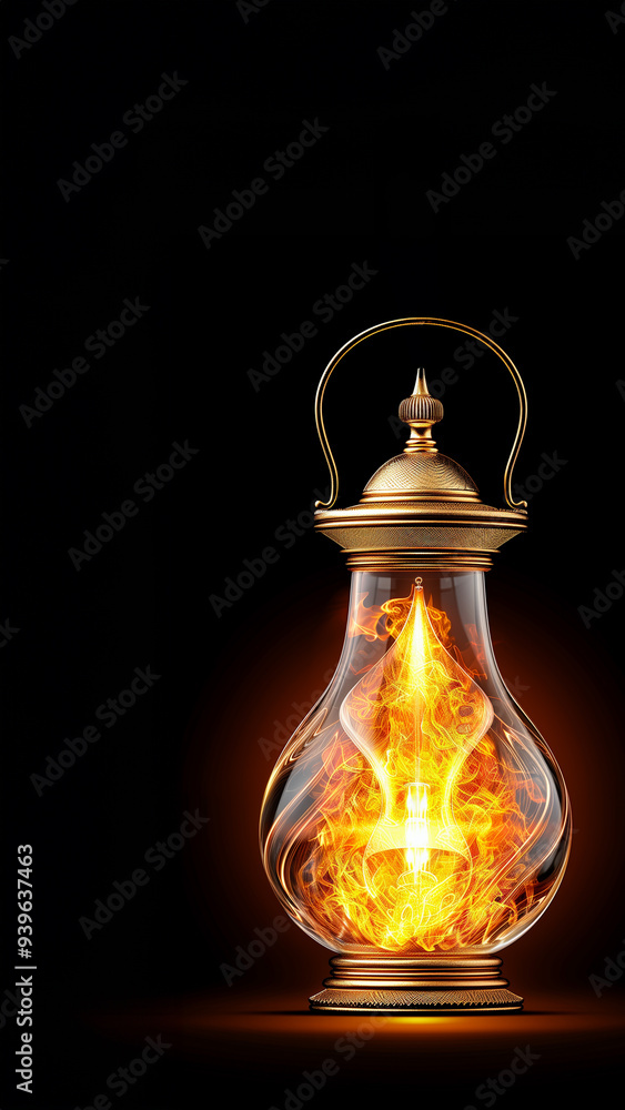 Beautiful, antique lantern on a black background. Copy space. High quality illustration Beautiful, antique lantern on a black background. Copy space. High quality illustration