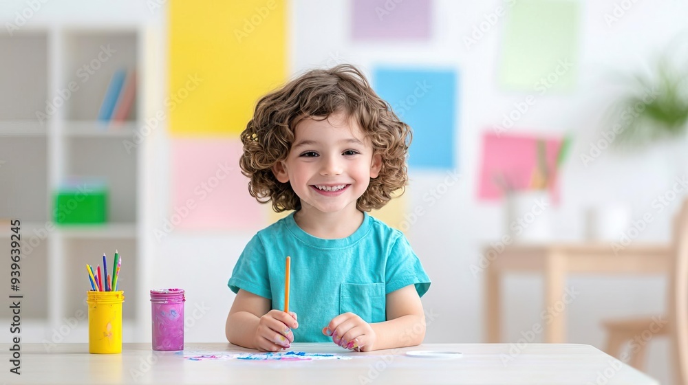 Happy little girl playing with colorful play dough in a classroom. Happy little girl playing with colorful play dough in a classroom.
