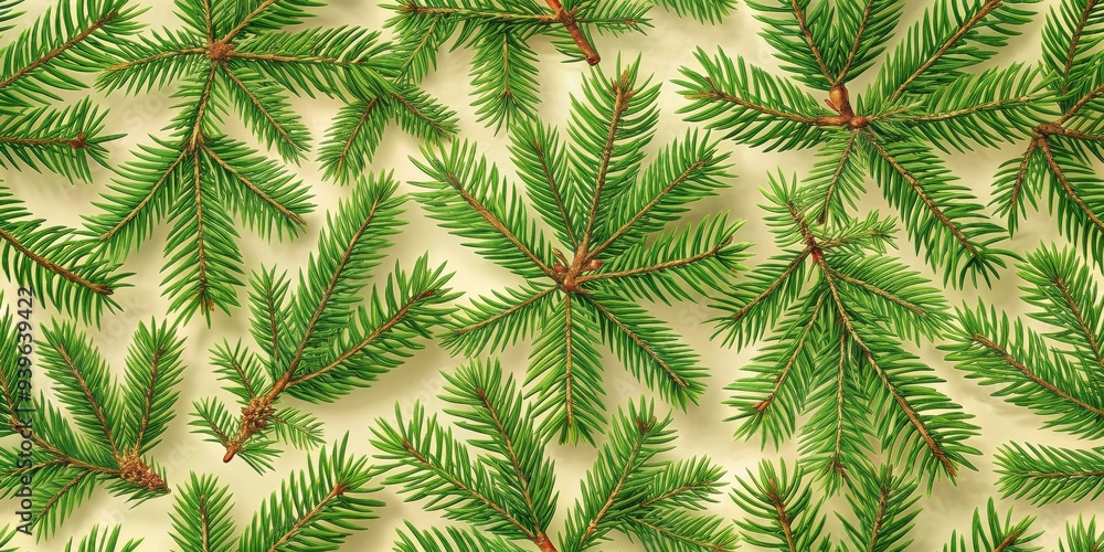 Pine Branch Pattern - Digital Illustration - Seamless Green Branches on Cream Background - Nature, Evergreen, Botanical, Texture Pine Branch Pattern - Digital Illustration - Seamless Green Branches on Cream Background - Nature, Evergreen, Botanical, Texture