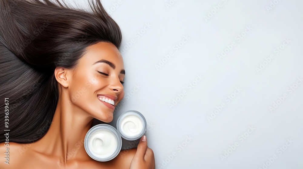 Hair shining after a luxurious shampoo cream treatment, healthy hair, nourishing care Hair shining after a luxurious shampoo cream treatment, healthy hair, nourishing care