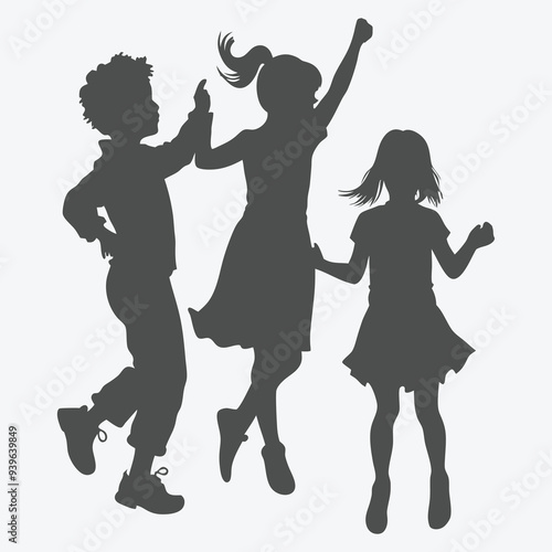 Dynamic Silhouette of Children Jumping Rope  Vector Illustration