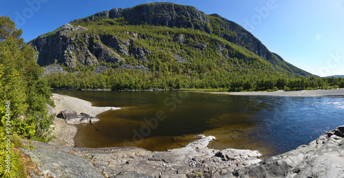 Panoramic view of Altaelva river at Alta in Troms county, Norway, Europe
 photo