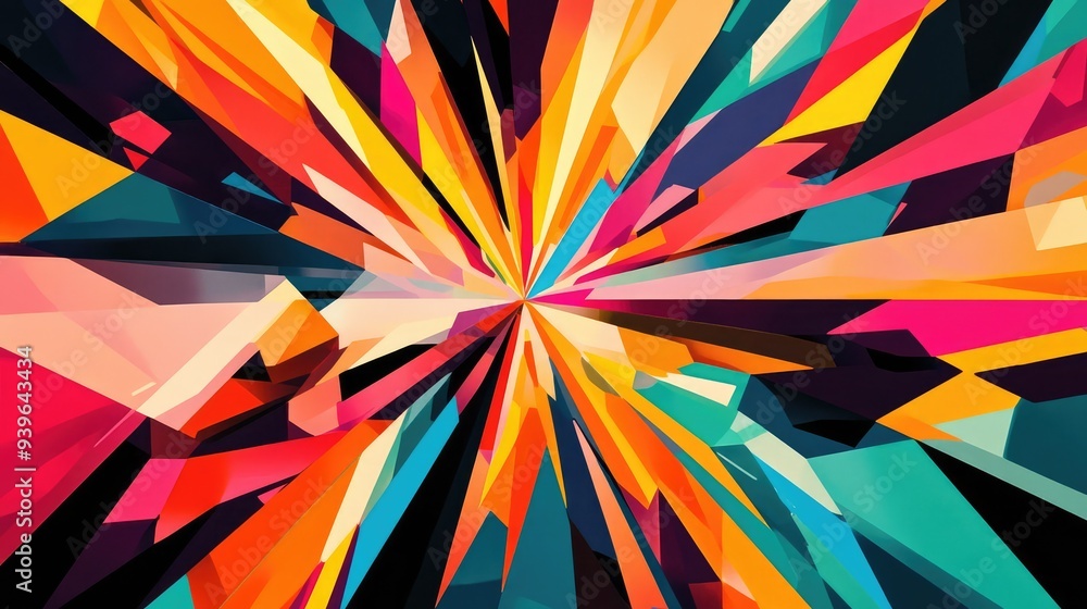 A geometric abstract starburst pattern with sharp angles and vibrant colors, evoking a sense of motion. A geometric abstract starburst pattern with sharp angles and vibrant colors, evoking a sense of motion.