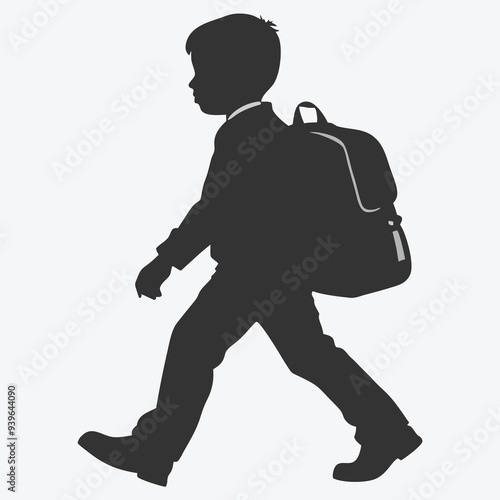 Silhouette Vector of a Boy Going to School with a Backpack