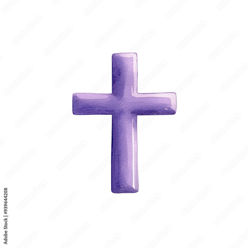 A simple, elegant purple cross symbol representing faith, spirituality, and hope, perfect for religious and artistic contexts. transparent background watercolor style A simple, elegant purple cross symbol representing faith, spirituality, and hope, perfect for religious and artistic contexts. transparent background watercolor style
