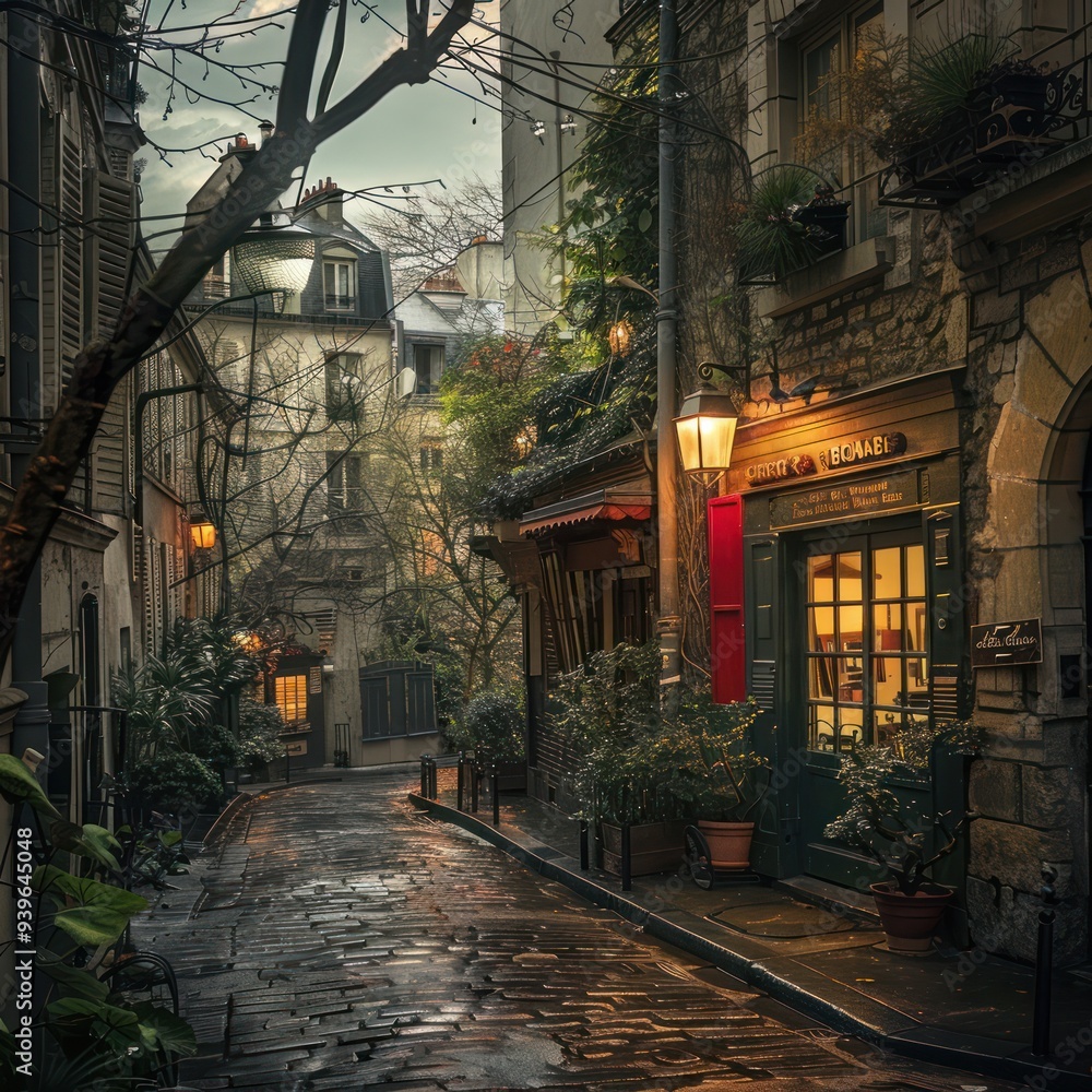 Fototapeta premium Cobblestone Street in Paris, France