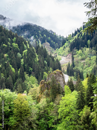 above view of road to Sumela monastery in Turkey photo