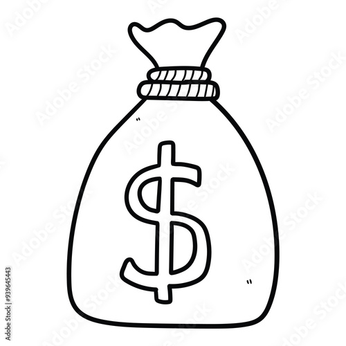 Hand drawn doodle money bag on white background.