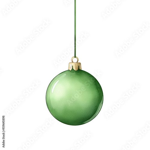 Christmas theme. A vibrant green ornament hanging gracefully, perfect for adding a festive touch to your holiday decorations. transparent background watercolor style