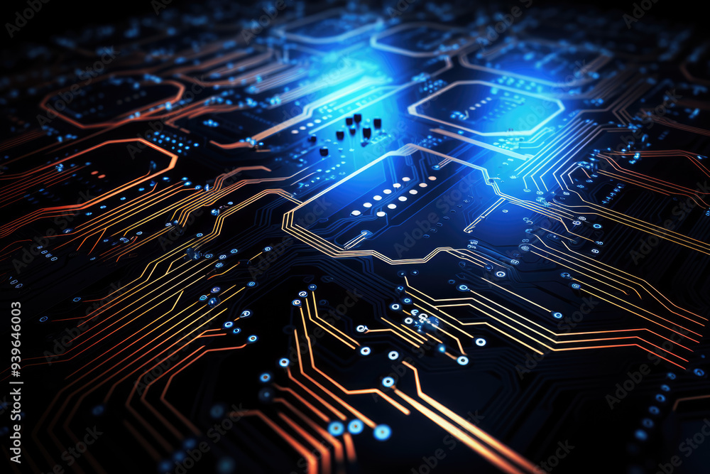 Fototapeta premium generated illustration of complex electronic circuit board with various components