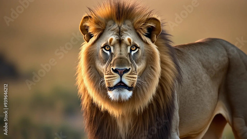 Portrait of a great lion, widescreen 16:9, 300 dpi, with free space for text