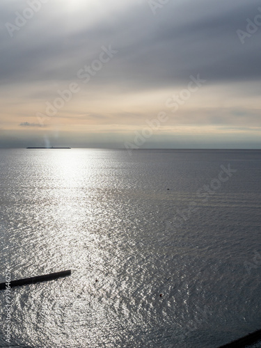 view of Baltic Sea in Zelenogradsk town in evening photo