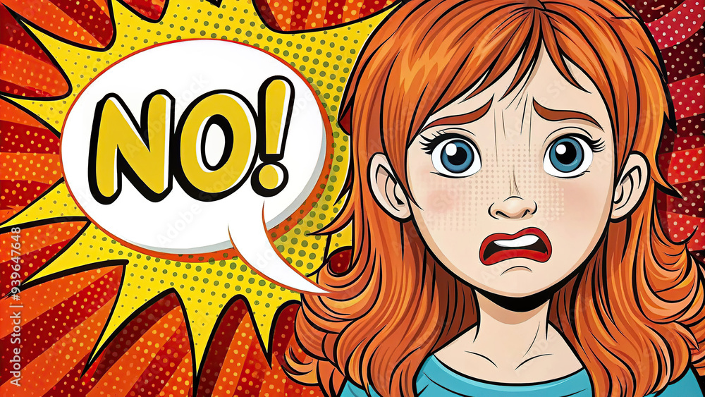 Colorful comic style illustration of surprised girl with speech bubble Colorful comic style illustration of surprised girl with speech bubble